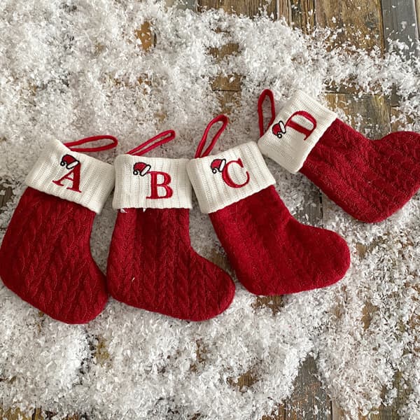 Strikkede uldsokker i amerikansk stil med broderi til børn - Festlig julestrømpegavepose T [Red]