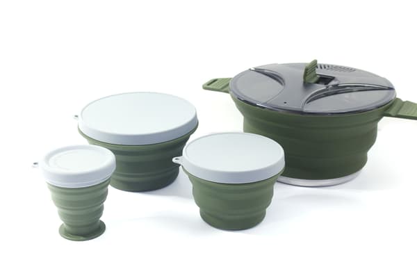Vikbart campingkärlset i silikon, bärbart utomhuskökskit med non-stick-beläggning för vandring och resor Set 6 Khaki