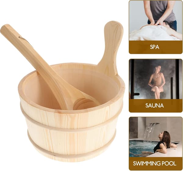 Sauna-sett med bøtte og øse i tre - Sauna-bøtte i tre, øse, fat, tilbehør for dampbad