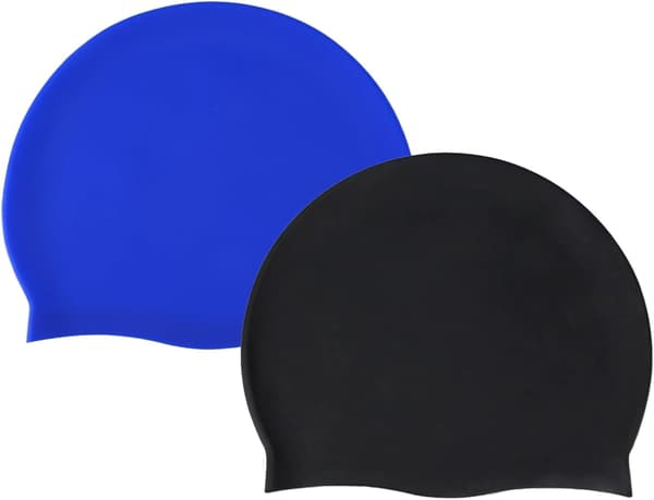 Vanntett Silikon Badehette 2-pakning Unisex Elastisk Svømmehatt Komfortabel Lettvekt One Size Svart Blå