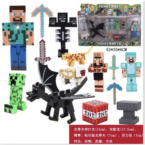 Minecraft prydnader docka Creeper Steve liten svart docka Glowing Pickaxe