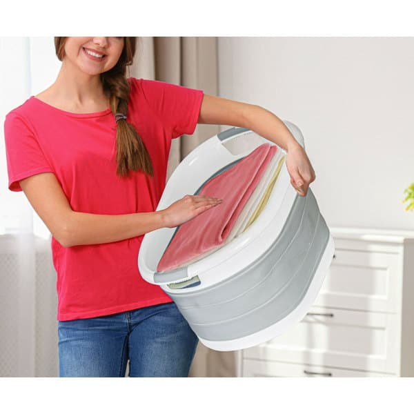Vikbar oval tvättkorg 40 liter grå