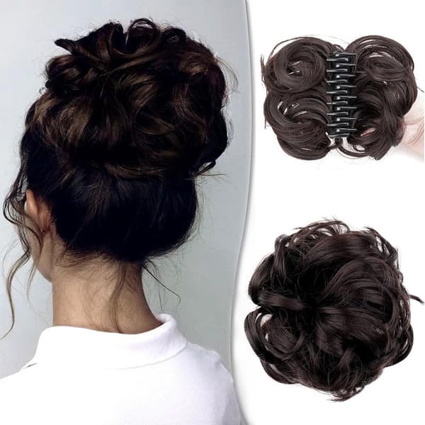 Hårförlängning för \"Messy Bun\" i syntetiskt lockigt hår för volym och stil