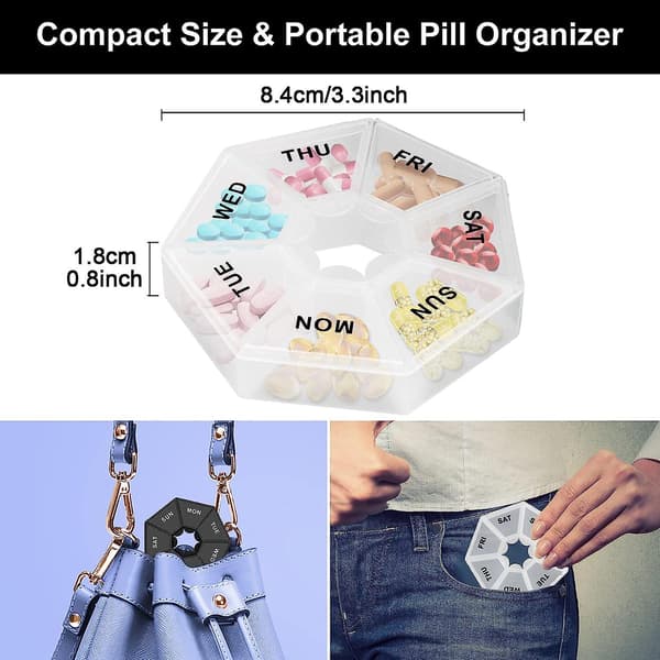 Rese Pillerask Organizer Veckovis, 3-Pack Liten Medicinförvaringslåda, 7 Dagar