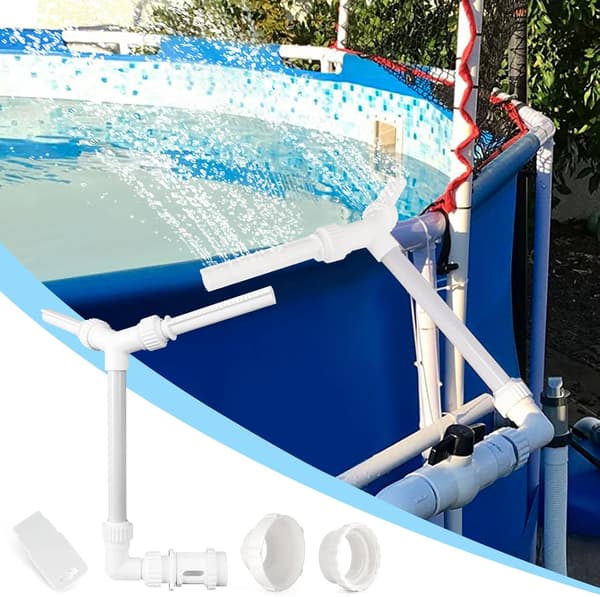 Poolfontæne til over- og nedgravede pools, dobbelt sprøjte vandfaldsfontæne, justerbart pooltilbehør, passer til 1,5 tommer poolretur fittings, hvid