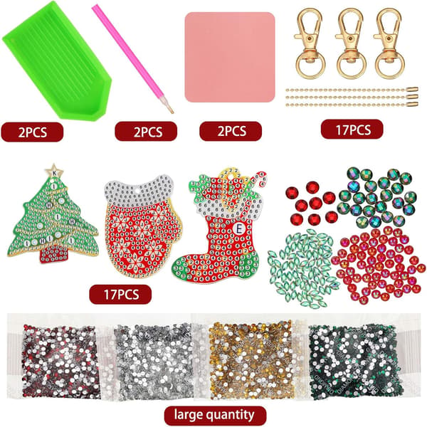 17 dobletsidede julediamantkunstpynt Diamantmaling nøkkelringer, DIY 5d-maling, julekrystall C