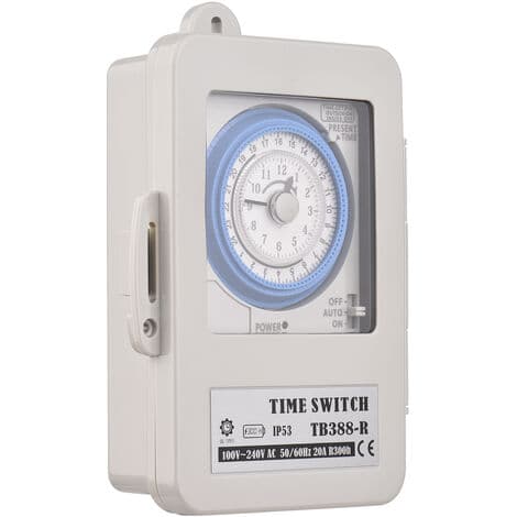 24-timmars mekanisk timer 15 minuters timer Timer IP53 Skyddsklass med batteri TB388R AC100-240V Grå