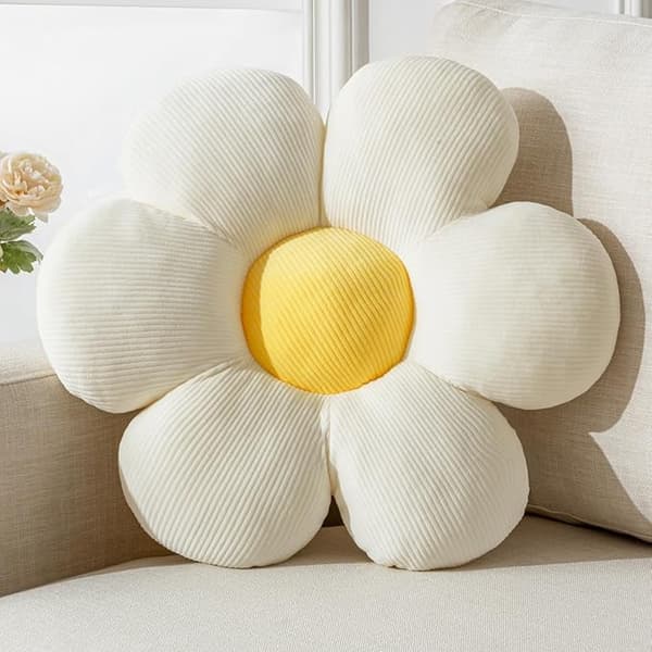 Blomsterpute, Tusenfrydblomstformet Putepute seks kronblad 40 cm Gulvputer Hvite Hjemmepyntputer for seng, sofa, sofa