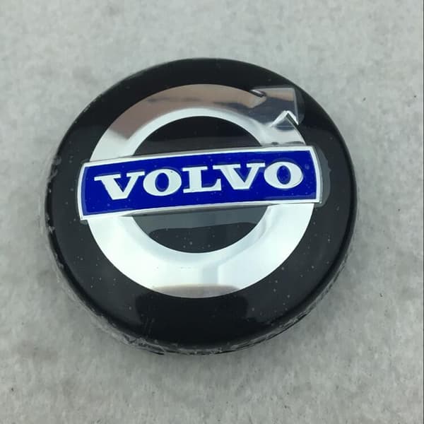 4 x Volvo aluminiumfælge, navkapsler, 64 mm, sort / blå, C70
