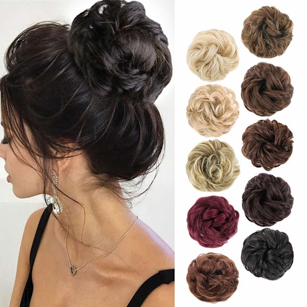 1 stk Messy Bun Hårflette Scrunchies Extension Krøllete Bølget Messy Syntetisk Chignon for Kvinner Updo Hårstykke Natural Black