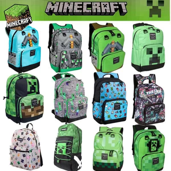 Minecraft ryggsäck creeper ender drake fackla diamant hacka junior högstadieelever barns ryggsäck Gray draft green schoolbag