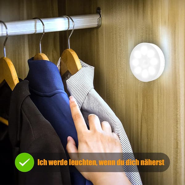 Forbedret bevegelsessensorlys [8 LED], Electight 3 ST Oppladbar nattlampe, 3M/120° deteksjonsområde, 3 moduser
