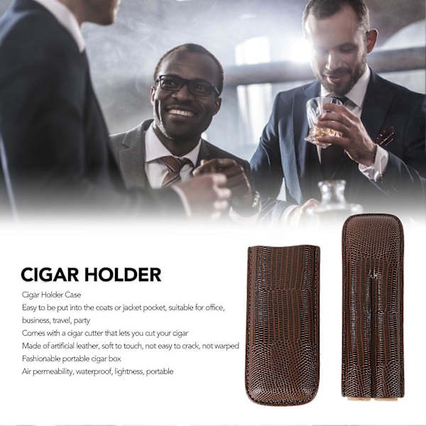 Cigar Etui PU Læder Brun 2 Fingre Cigar Transport Rejse Etui Bærbar til Rejser Jubilæumsgaver