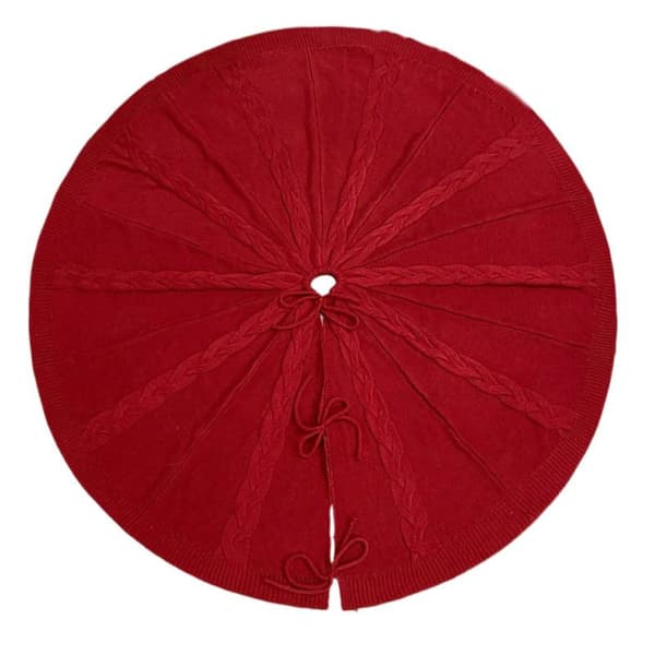 Julerød kabelstrikket juletrefot – Festlig heklet skjørt til julepynt 122cm/48 inches in diameter [Red]