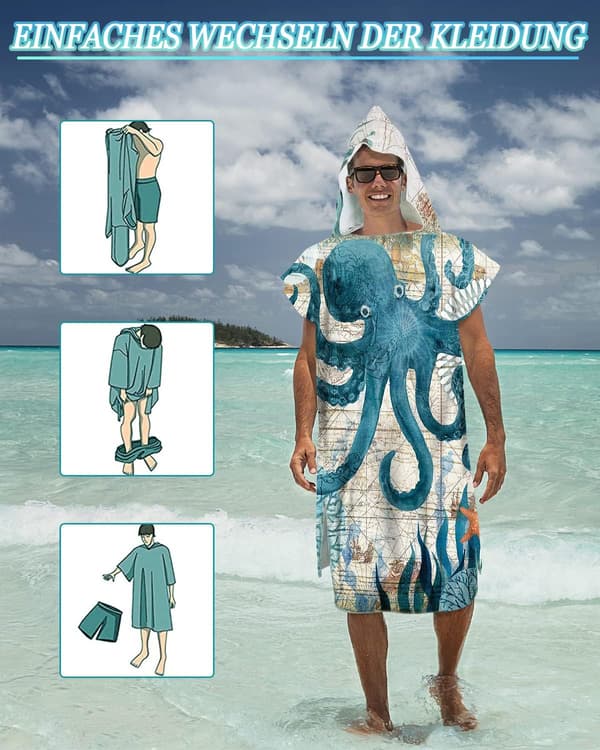 Surf Poncho til mænd og kvinder, Mikrofiber Strandponcho, Hurtigtørrende