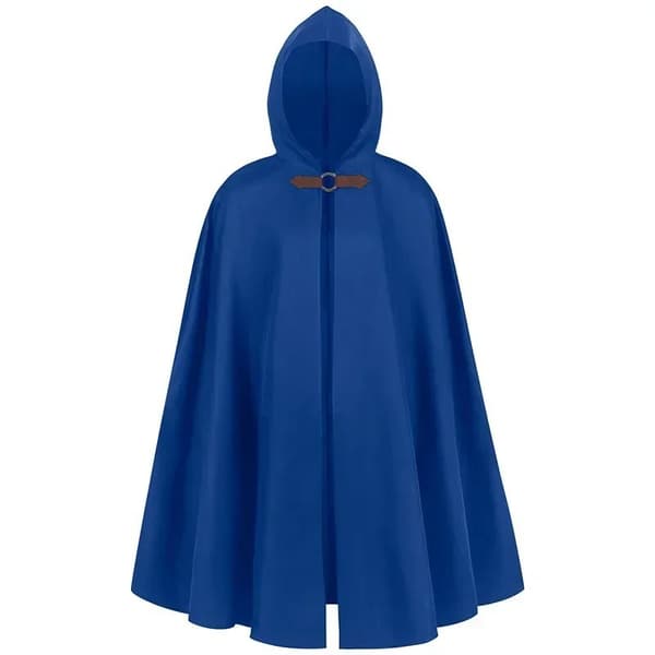 Hettekappe i fløyel for menn og kvinner, middelaldersk renessansekappe for Halloween og Cosplay Blue
