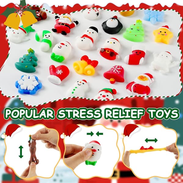 2026 Adventskalender med 24 Mini Squishy Leker, Myke Sensoriske Fidget Leker for Barn, Gutter, Jenter og Tenåringer (Jul)
