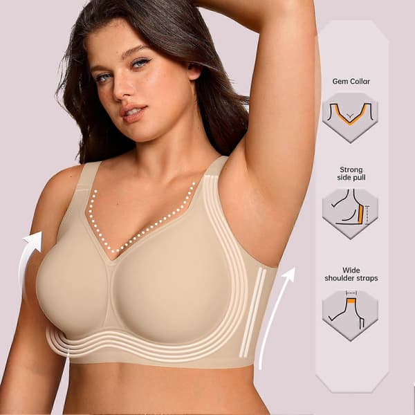 Wireless Jelly Bra Supportive Seamless Comfort Lightweight Everyday Bra for Women Coffee Leopard Coffee Leopard 4XL