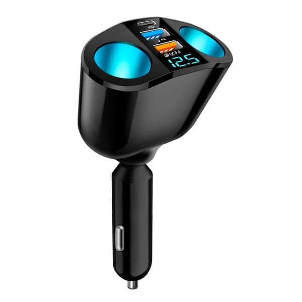Dobbel USB QC3.0 og PD 12V 24V billader 120W Dobbel billader Hurtiglading Multiuttak LED Voltmeter USB billaderadapter Telefon GPS Kamera