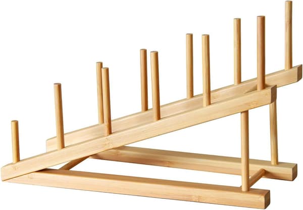 Bambu Tallrikställ Bambu Tallrikshållare Trätallrikshållare för Tallrikar Koppar Lock och Böcker