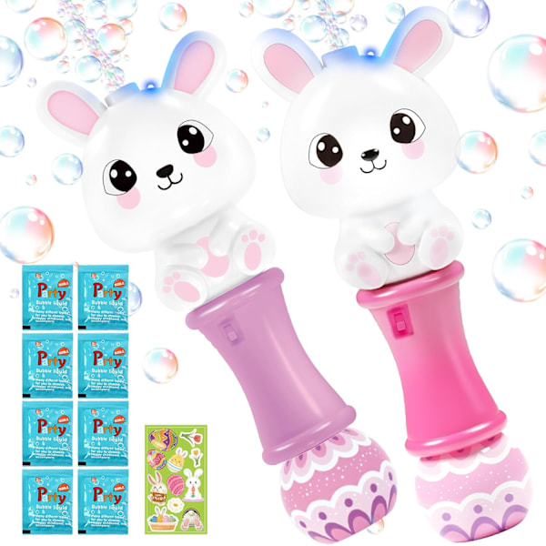 2-pack Påskbubbelstavar för barn, 28,5 cm automatisk bubbelblåsare med ljus, bubbelleksak för påskfest, påskkorgsfyllning