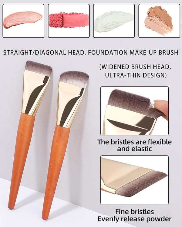 Sett med 3 Foundation-koster, flat concealer-kost, flytende foundation-kost, ultrafin for kvinner