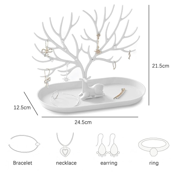 Smykkeholder, Dekorativt Smykketræ, Halskædeopbevaring, Armbåndsstativ, Antler Træ Design Armbånd Halskæde Organizer (Hvid)