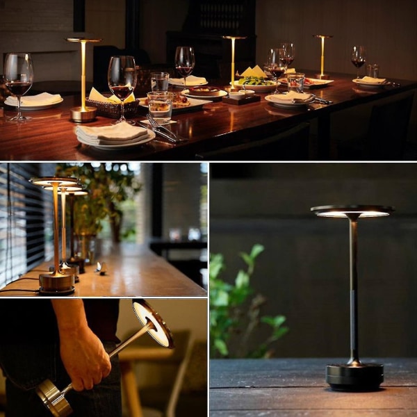 Trådløs bordlampe - Justerbar lysstyrke - Vandtæt - Metal - USB-genopladelig - 1 stk. - WELLNGS - Perfekt black