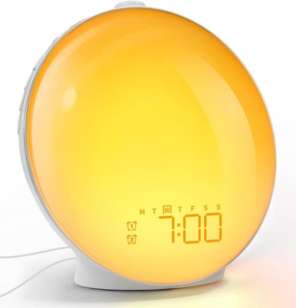 Light Alarm Clock, Daylight Alarm Clock, Sunrise and Sunset Simulation, Full Screen Wake-up Light with Dual Alarms