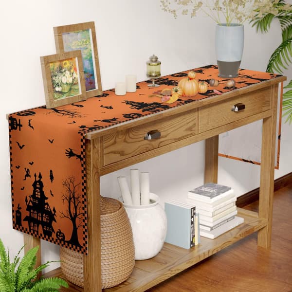Halloween bordløper gresskar slott print hjem spisestue bord dekorasjon duk