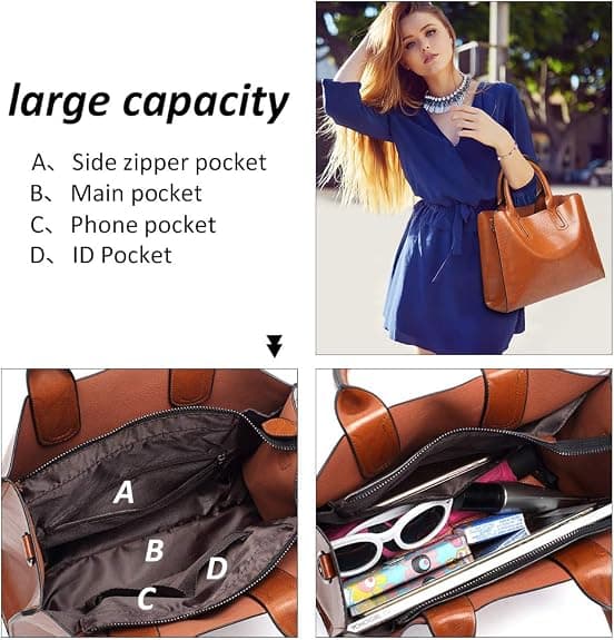 Dame Læder Håndtaske Top Håndtag Taske Crossbody Taske Grå