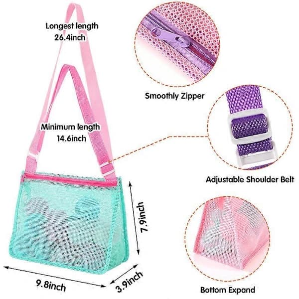 【CA】3-pakning Strandleke Mesh Bag Barn Skjellvesker Samlevesker for Oppbevaring