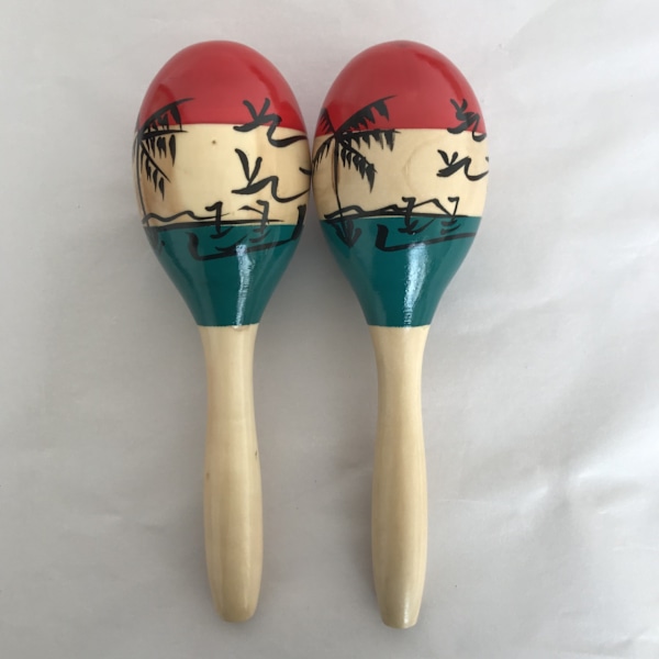 Længde 24 cm - Par af farvede maracas - Naturligt lakeret træ -