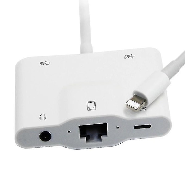 Lightning till Rj45 Ethernet Lan Kabelansluten Nätverksadapter 5 i 1 Usb Otg Lan Rj45 Ethernet 3,5 mm Höghastighetskonverterare (FMY)