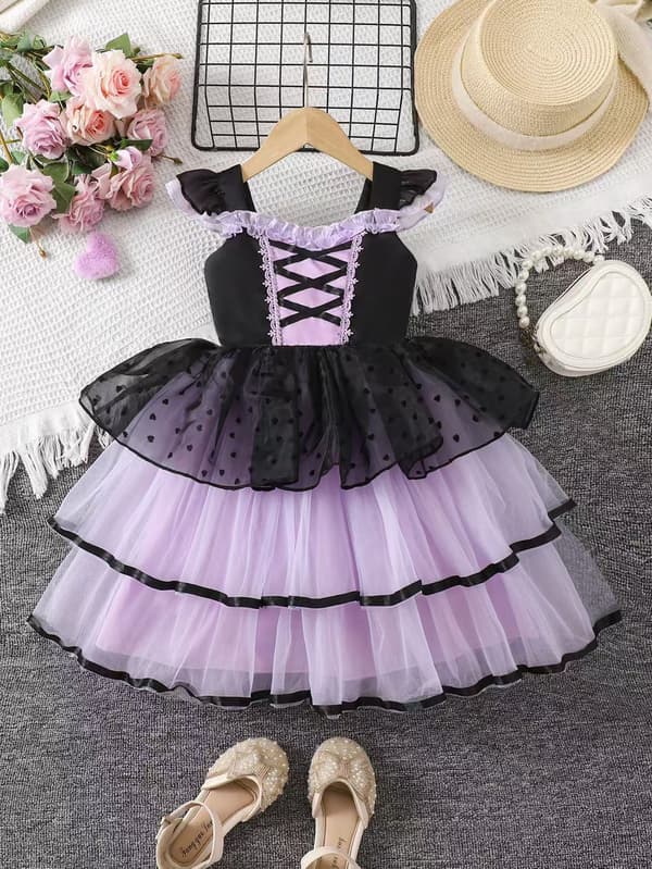 Lolita prinsessekjole til piger i sort og lilla kage-stil med puf Crown Scepter 110cm (5 years)