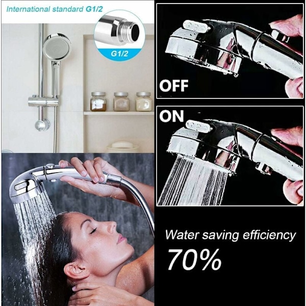 3-i-1 Højtryks Bruseshower Håndholdt Bruseshower med ON/OFF