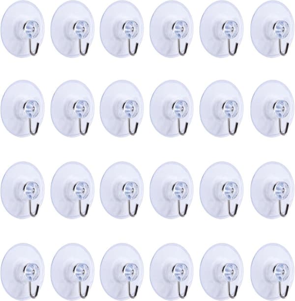 24-pack Suction Cup with Hook - Suction Cup with Hook Set - Hanging Hooks with Suction Cup