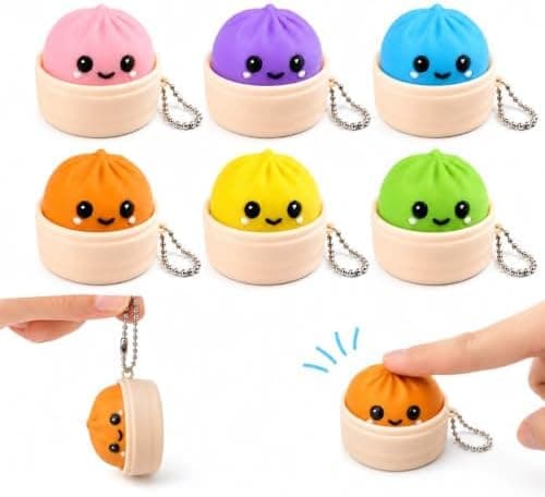 Dumpling Clicker Fidget Toy 6PCS Sæt, Søde 3D-printede trykbare klikkere med taktil feedback, Farverigt stresslindrende skrivebordslegetøj til voksne