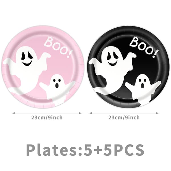 Halloween Servisesett Engangs Papirtallerkener Kopper Duk Spøkelsesfestdekor 4-piece set