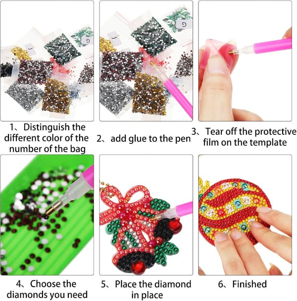17 dobletsidede julediamantkunstpynt Diamantmaling nøkkelringer, DIY 5d-maling, julekrystall C