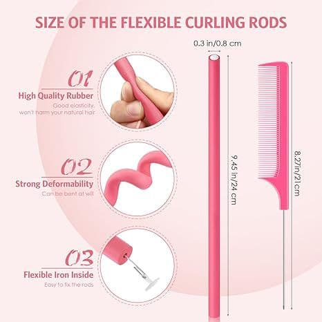 Multifunksjonelt svamphårkrøllsett, 31-delt varmeløst krøllsett med kammer for hjemme-DIY-styling Pink 62pcs