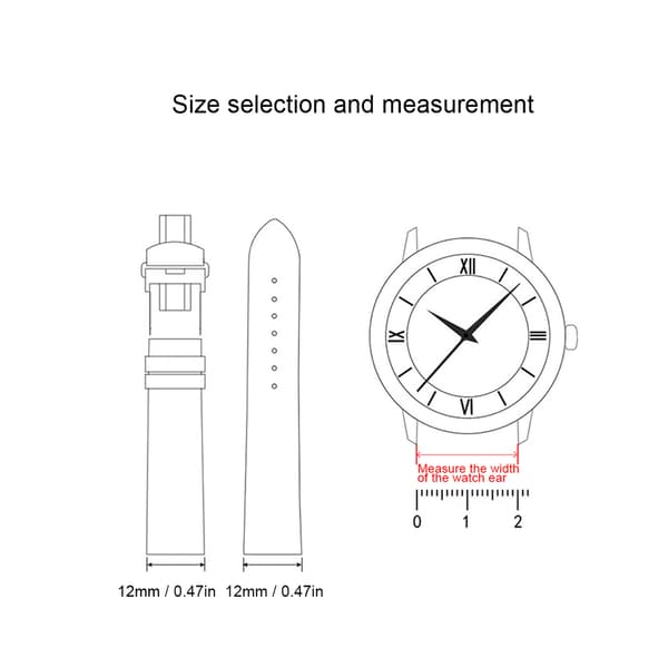 Urrem med spænde, udskiftning, unisex, reservedele, tilbehør, sort 12 mm / 0,47 tommer