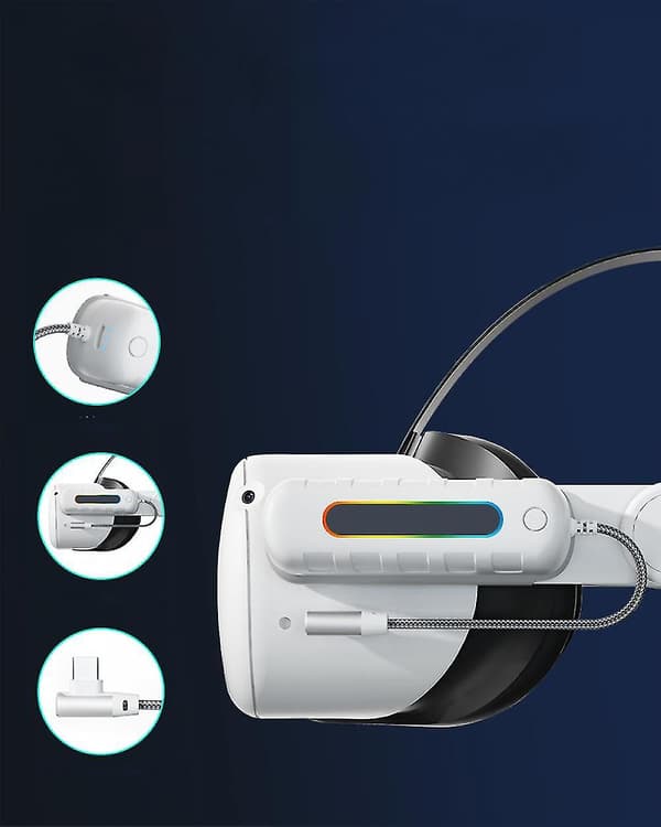 Kompatibel med Oculus/Meta Quest 2 og Quest, Elite Strap-lader, 5000mah hurtiglading og utvidet batteri for 2 timer