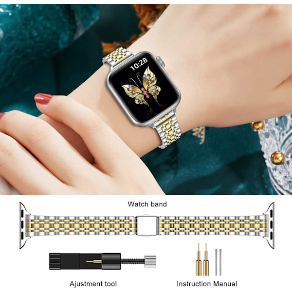 Ohut hihna Apple Watch -kellolle 38/40/41/42/44/45/49mm Ohut ruostumattomasta teräksestä valmistettu ketju naisille iWatch -hihnat Ultra 2 1 Series Hopea Kulta