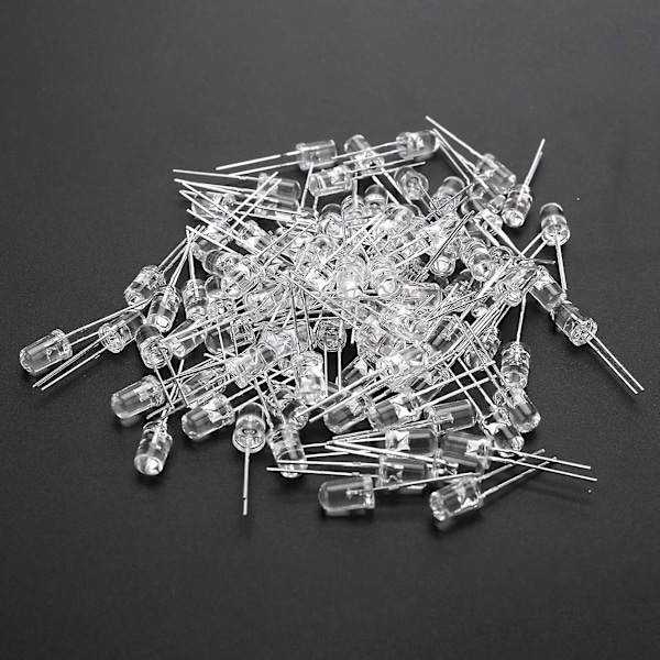 100 kpl 5 mm lämmin valkoinen LED-diodivalot DC 3V 20mA polttimot elektroniset komponentit valodiodit --(WR)