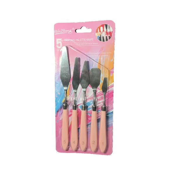 Paletkniv i rustfrit stål til oliemaling, spids kunstspartel til blanding og skrabning Pink 5pcs