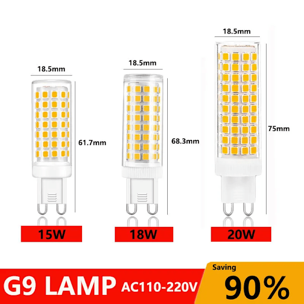 G9 LED 5W 9W 12W 15W 20W AC110V 220V LED-lamppu SMD 2835 3014 LED G9-valo Korvaa 30/40W halogeenivalon 9W 220V 9W 220V 9W 220V Cold White