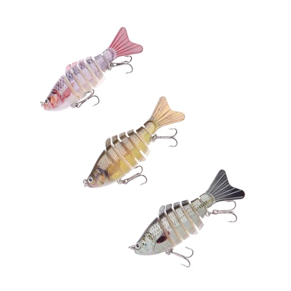 3-pack Multi-jointed Fishing Lures for Freshwater and Saltwater, 3D Artificial Segment with Storage Box, 7-segment Fishing Lures with Hooks