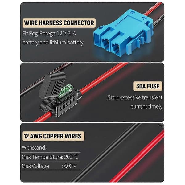 Strømadapter for 20 V litiumbatteri, Peg-Perego batteriadapter med kabeltilkobling