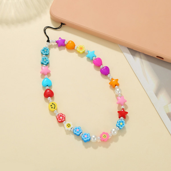Färgglada Telefonaccessoarer Charm Snöre Pärlor Lanyard Telefonkedja Smiley Ansikte Onda Frukter Stjärna Pärlstav Mobiltelefon Berlocker Armband Telefon
